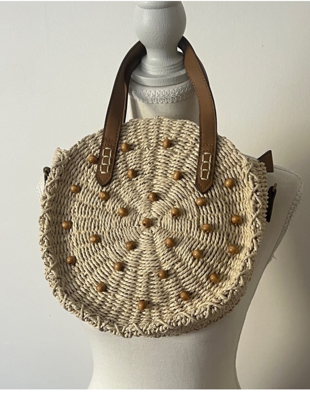 Style & Co. Casual Summer Style Womens Round Woven Tote in Natural and Brown